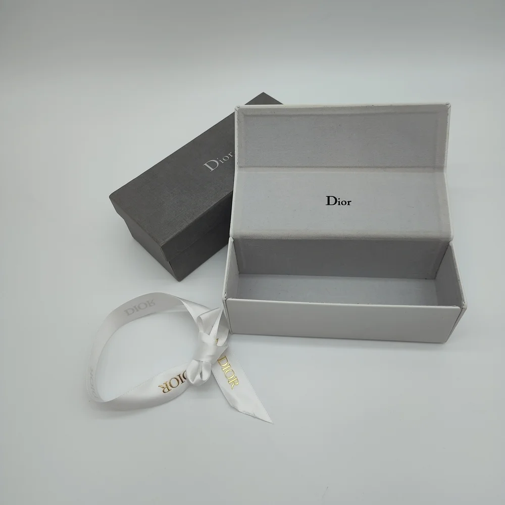 DIOR Sunglasses Case White Cannage Box Gray Fabric Storage Box Ribbon Set EUC